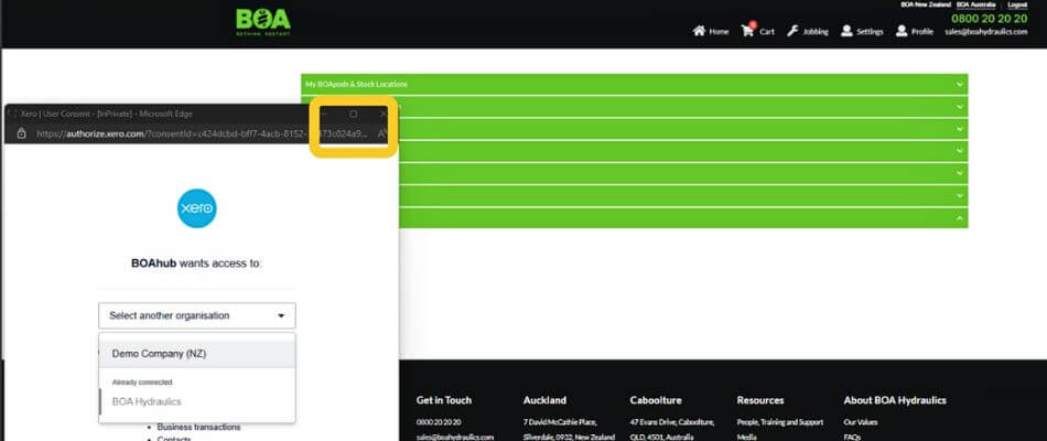 BOAhub Website platform Xero Integration BOAhub Website platform Xero Integration